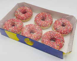 Пончик донат "Клубничная мечта"  55г. упаковка 6 шт  (247378) .