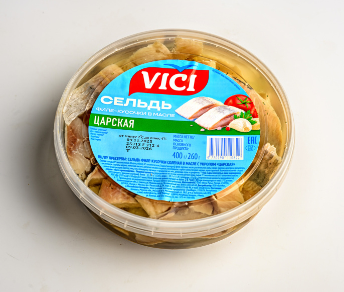 Сельдь филе-кусочки "Царская" с укропом  400г 1/6